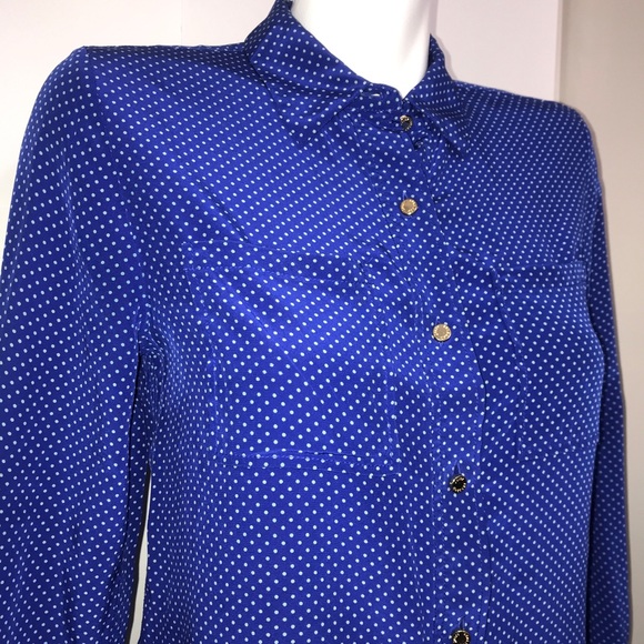 Juicy Couture Royal Blue Polka Dot Silk Button Up - Picture 5 of 13
